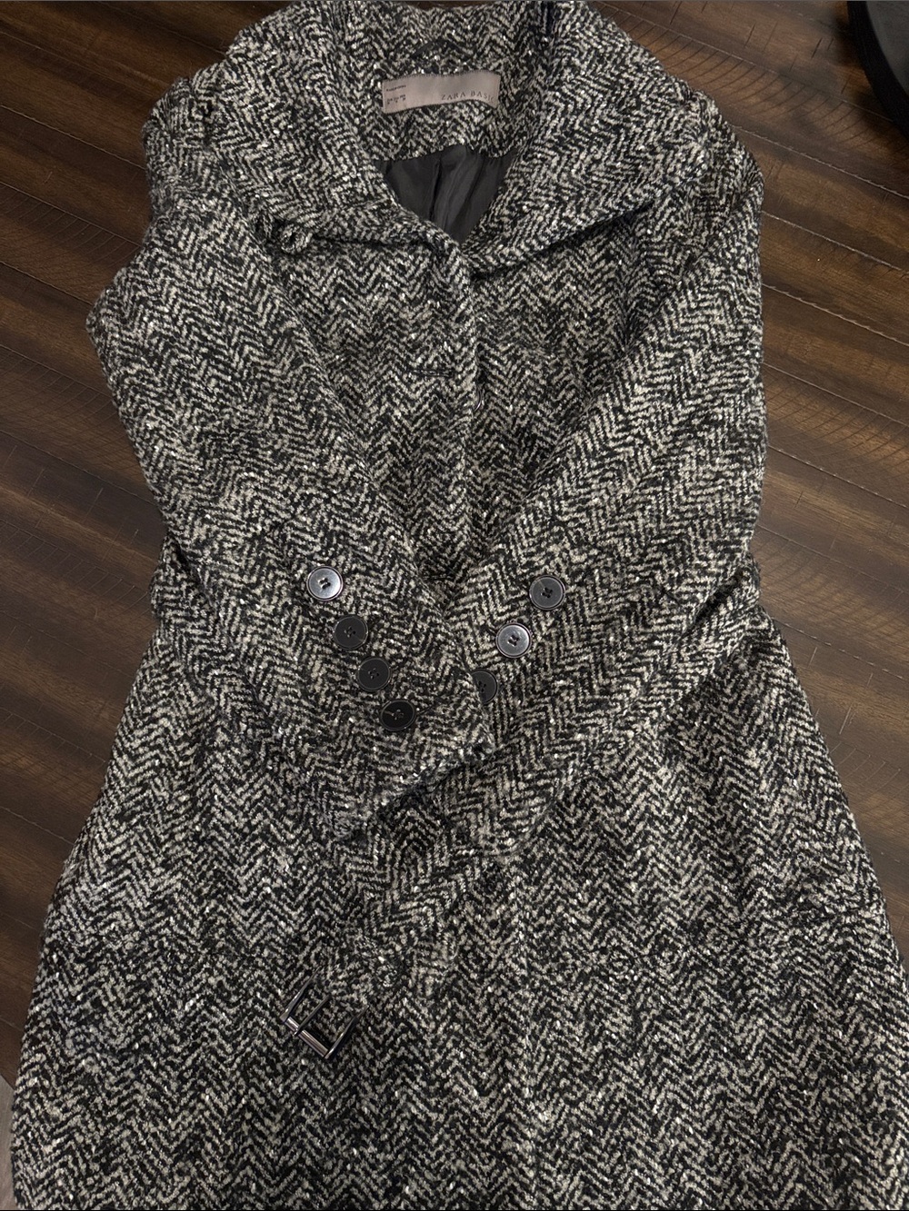 Zara Black & White Herringbone Trench Coat